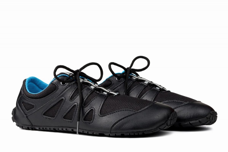 Ahinsa Chitra Run Barefoot Men's Running Shoes Black Blue | JNS993OX