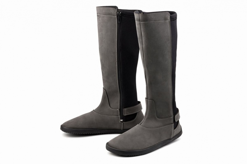 Ahinsa Nubuck Barefoot Women's Tall Boots Grey | AIS463QT