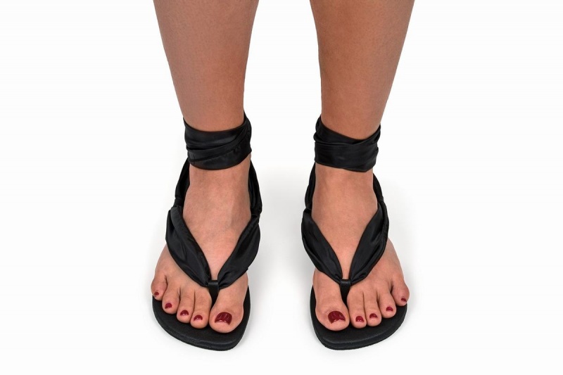 Ahinsa Ribbon Ankle-tie Barefoot Women's Sandals Black | UHT4455PZ